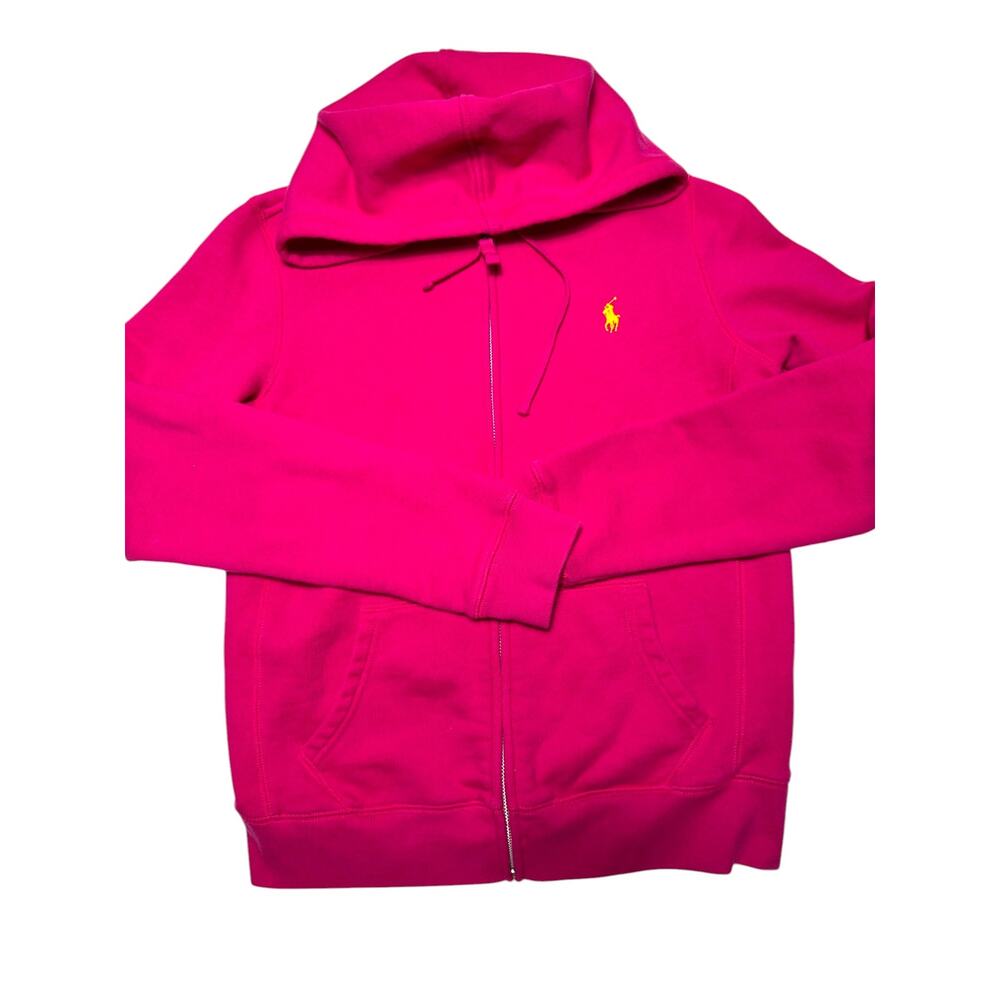 Ralph Lauren Sport Pink Yellow Pony Full Zip up sweater Size Medium